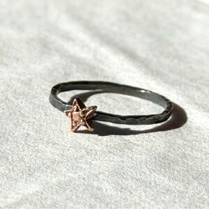 10K Rose Gold Star & Oxidized 925 Sterling Silver Ring, Love Heals Jewelry Ojai